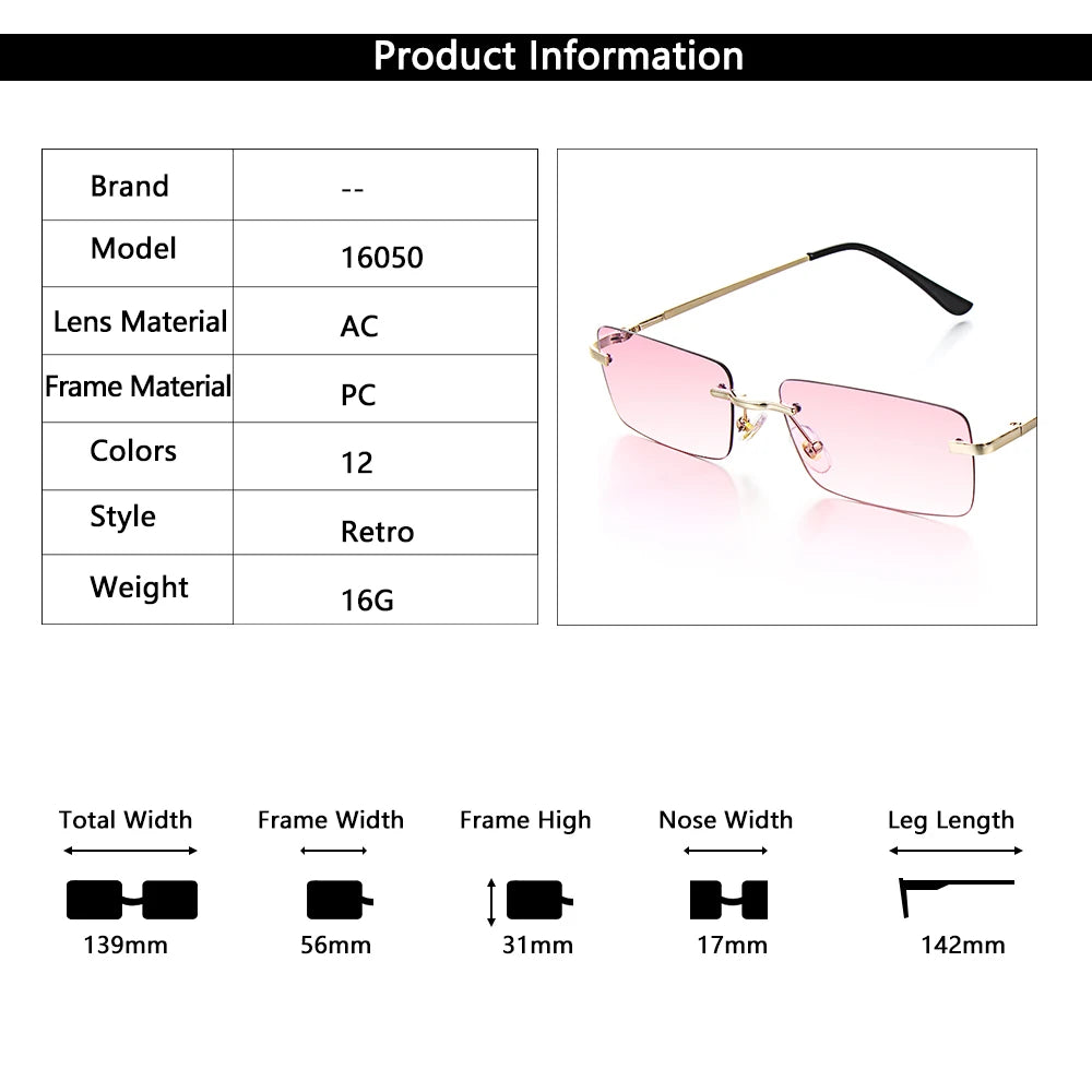 Traveling Style Mountaineering Sunglasses for Men Women UV400 Shades Rectangle Rimless Eyeglasses Gradient Colors Eyewear