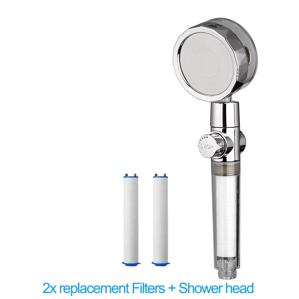New 2021 Dropshipping Propeller Driven Shower Head with Stop Button Shower Head with Fan High Pressure Handheld Shower Nozzle