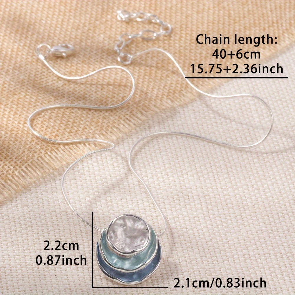 1pc Elegant Blue Enamel Pendant Necklace for Men - Zinc Alloy with Golden Accents, Twisted Rope Chain Design, Sophisticated Accessory for Formal or Casual Attire