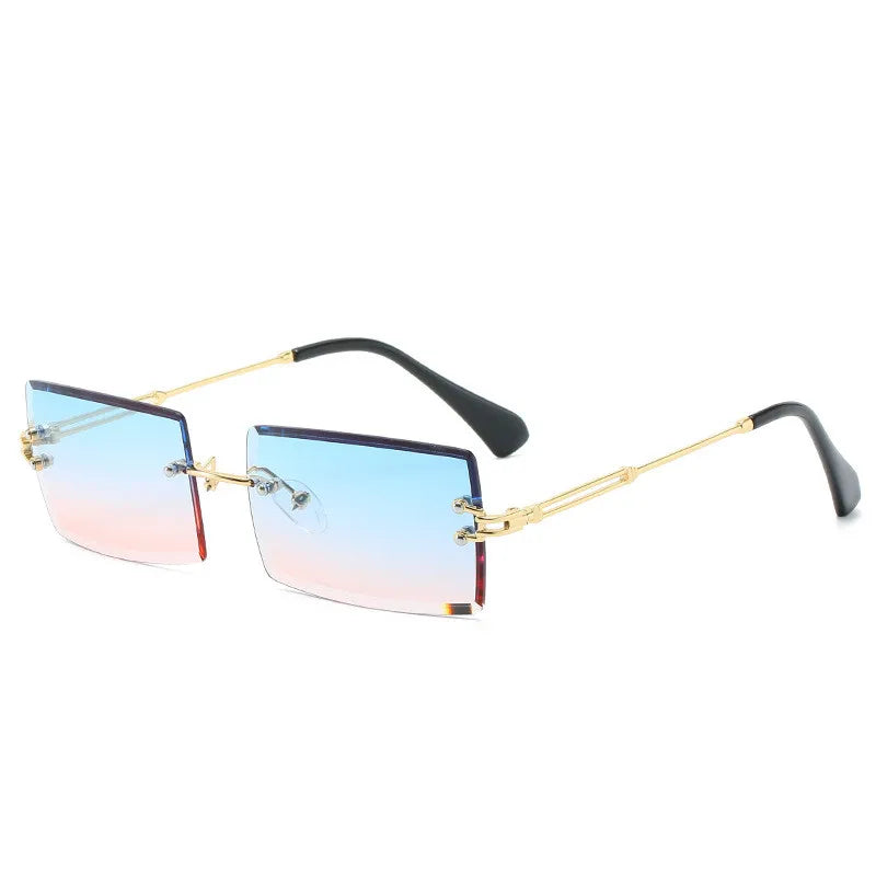 Traveling Style Mountaineering Sunglasses for Men Women UV400 Shades Rectangle Rimless Eyeglasses Gradient Colors Eyewear