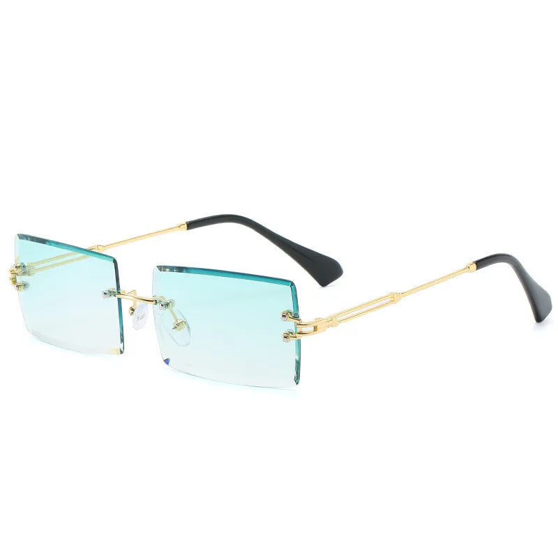 Traveling Style Mountaineering Sunglasses for Men Women UV400 Shades Rectangle Rimless Eyeglasses Gradient Colors Eyewear