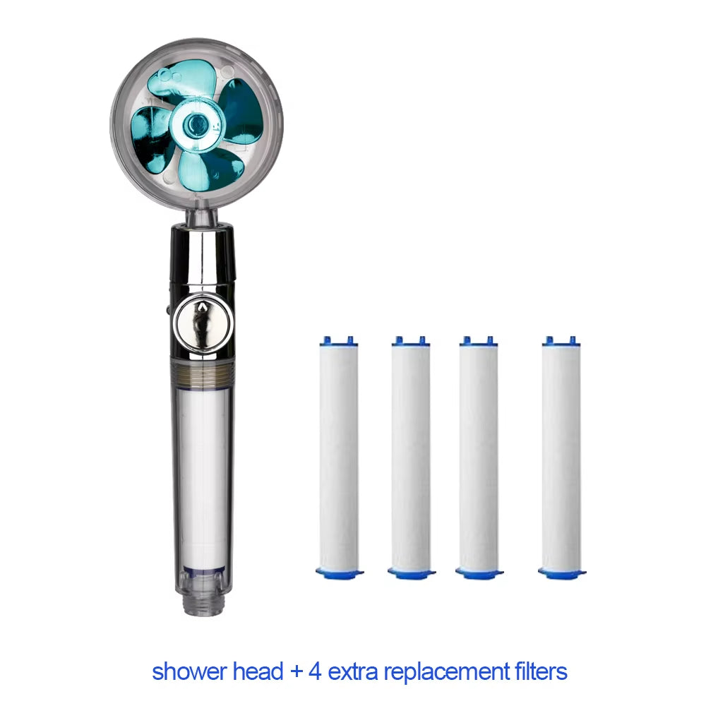 New 2021 Dropshipping Propeller Driven Shower Head with Stop Button Shower Head with Fan High Pressure Handheld Shower Nozzle