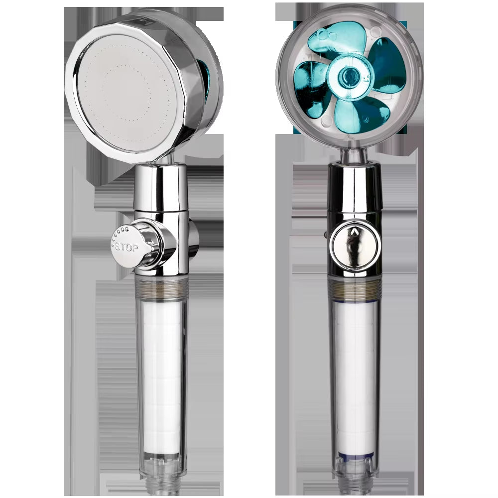 New 2021 Dropshipping Propeller Driven Shower Head with Stop Button Shower Head with Fan High Pressure Handheld Shower Nozzle