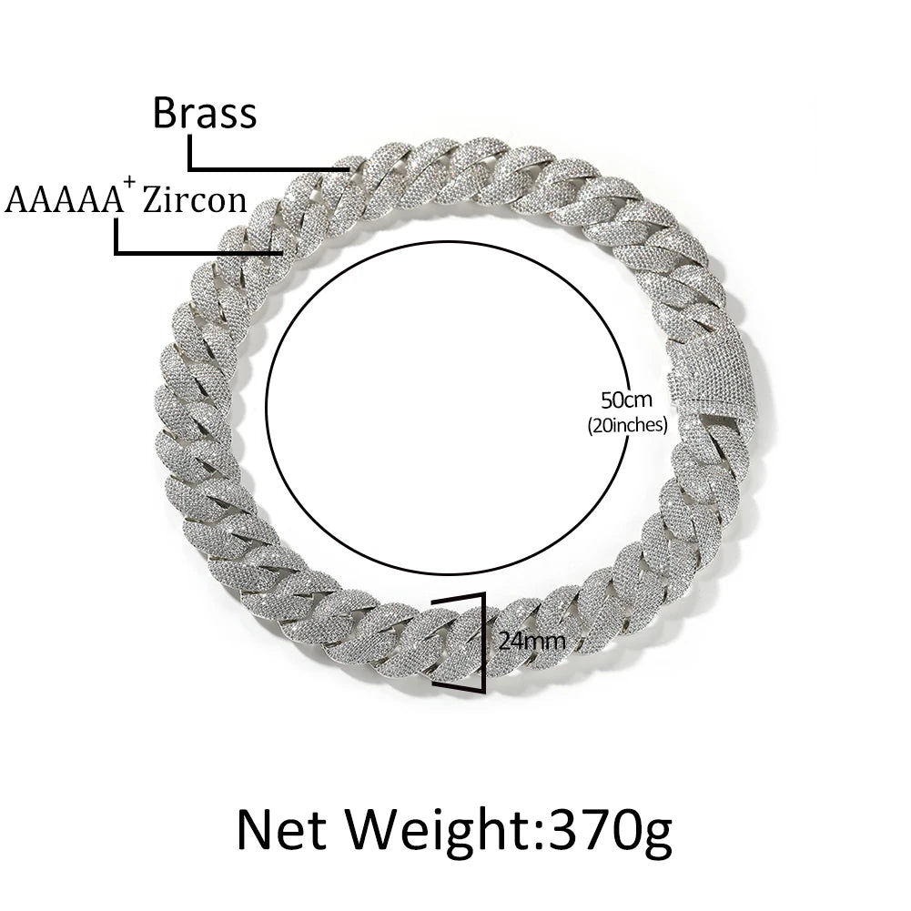 24mm Iced Out Cubic Zirconia Gold Plated Cuban Chain Brass Copper Hip Hop Jewelry Cuban Chain Link Necklace for Men Women