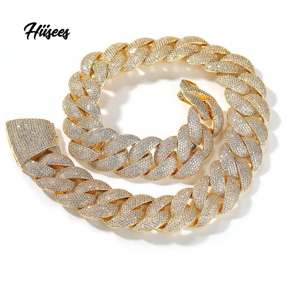 24mm Iced Out Cubic Zirconia Gold Plated Cuban Chain Brass Copper Hip Hop Jewelry Cuban Chain Link Necklace for Men Women