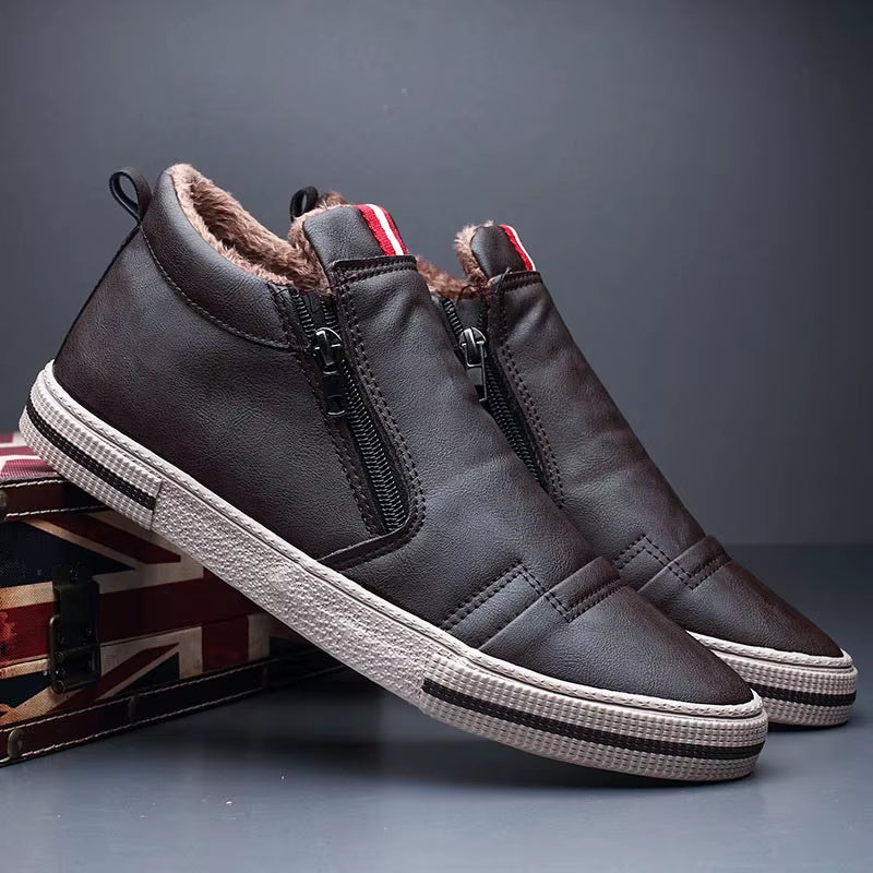 Men Casual Shoes Winter Warm Ankle Boots Fashion Man Snow Boots Outdoor Footwear Black Sneakers Men'S Leather Botas Masculina