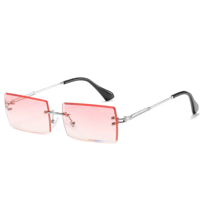 Traveling Style Mountaineering Sunglasses for Men Women UV400 Shades Rectangle Rimless Eyeglasses Gradient Colors Eyewear