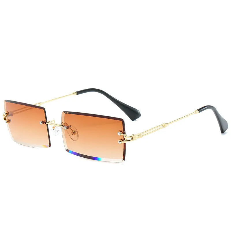 Traveling Style Mountaineering Sunglasses for Men Women UV400 Shades Rectangle Rimless Eyeglasses Gradient Colors Eyewear